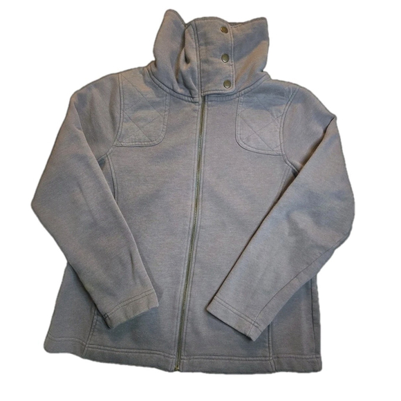Eddie Bauer Women’s Fleece Jacket Gray Full Zip Quilted Button Collar Size Large - Picture 4 of 9